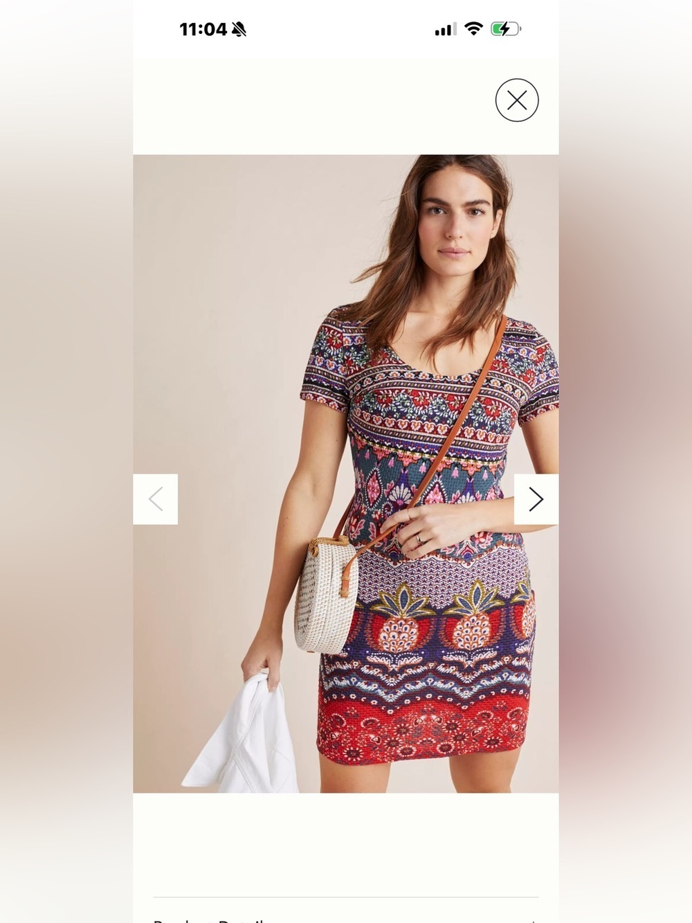 FARM Rio Anthropologie Printed Bodycon Midi Dress XS Boho Tropical Scoop Neck